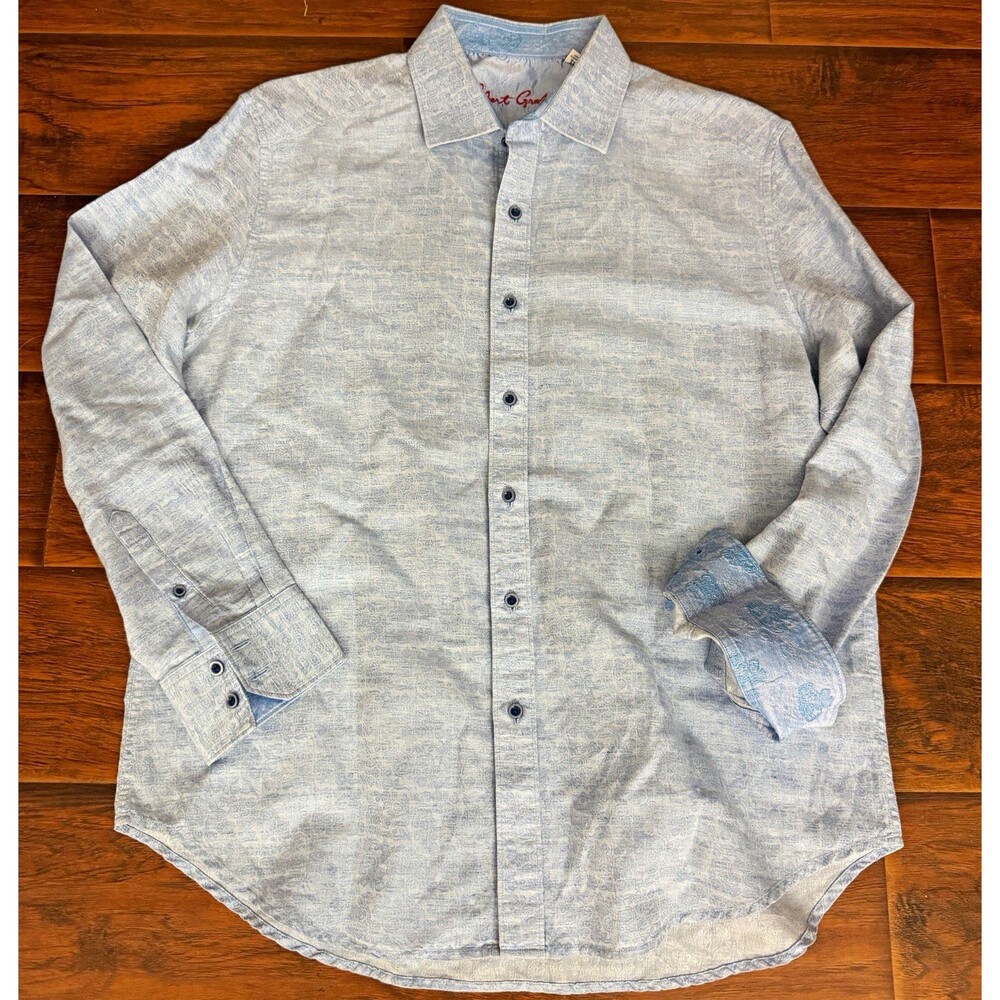 Robert Graham Shirt Mens XL Classic Fit Blue Paisley Linen Cotton Flip Cuff